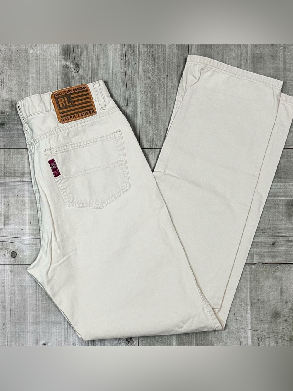 Vintage Polo Jeans Co Ralph Lauren Womens 8x33 Saturday Jean Ecru Pants Cotton